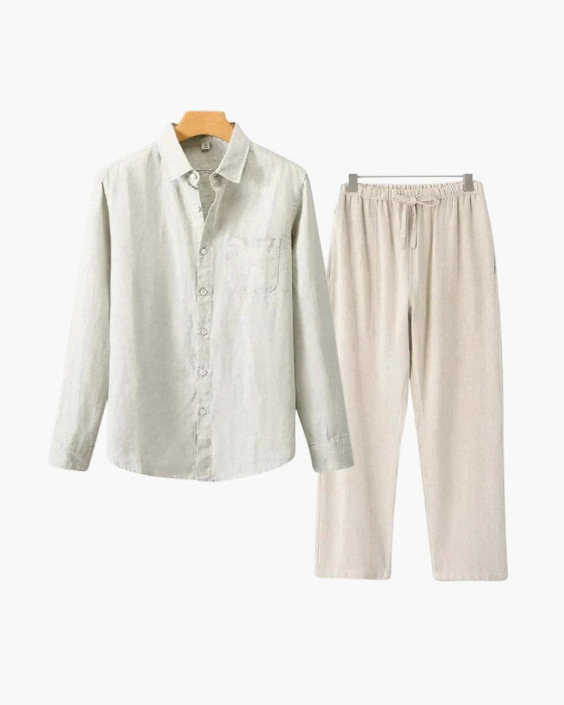 Completo camicia e pantaloni in lino per uomo – Maniche lunghe