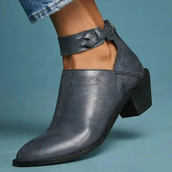 Damen-Stiefeletten aus Leder – Blockabsatz, Reißverschluss hinten