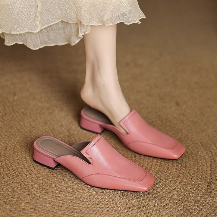 Damen Mules mit Absatz aus Leder – Schicke quadratische Spitze