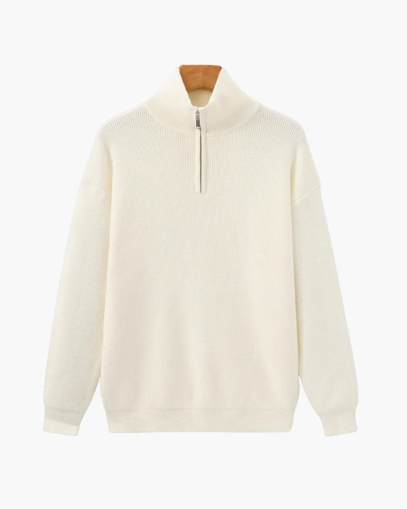 Herrenpullover aus Feinstrick mit halbem Reißverschluss – Stehkragen