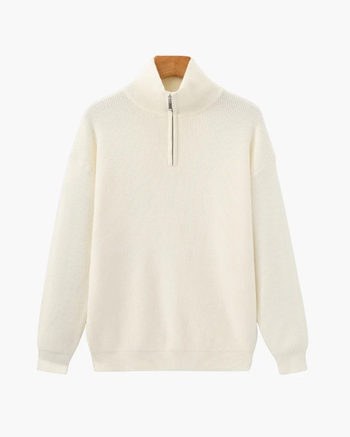 Herrenpullover aus Feinstrick mit halbem Reißverschluss – Stehkragen