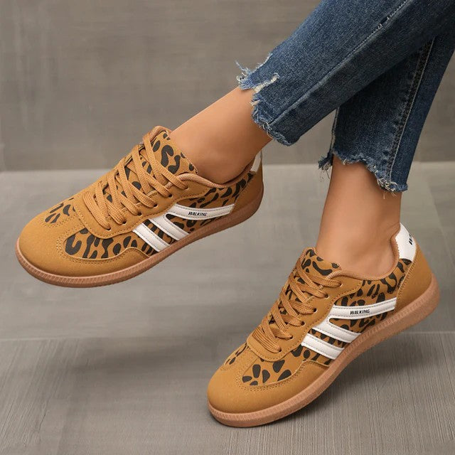 Baskets femme casual en cuir à lacets – Semelle plate basse