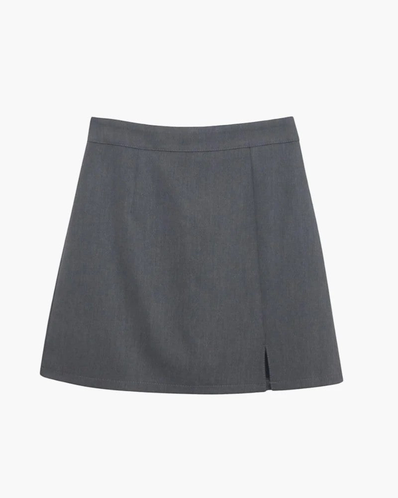 Damen Minirock in A-Linie aus Stoff – Hohe Taille mit Schlitz