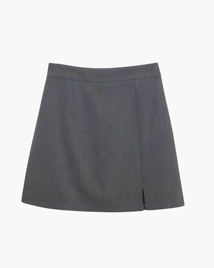 Damen Minirock in A-Linie aus Stoff – Hohe Taille mit Schlitz