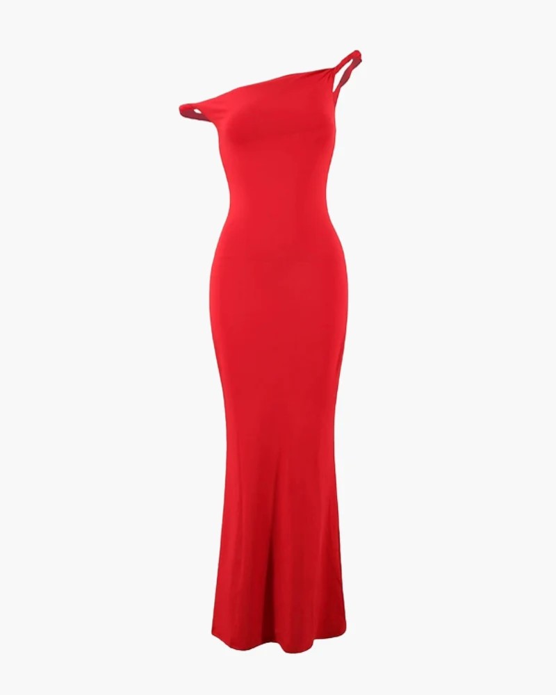 Bodycon-Kleid für Damen mit One-Shoulder aus elastischem Strick – Eleganter Maxischnitt