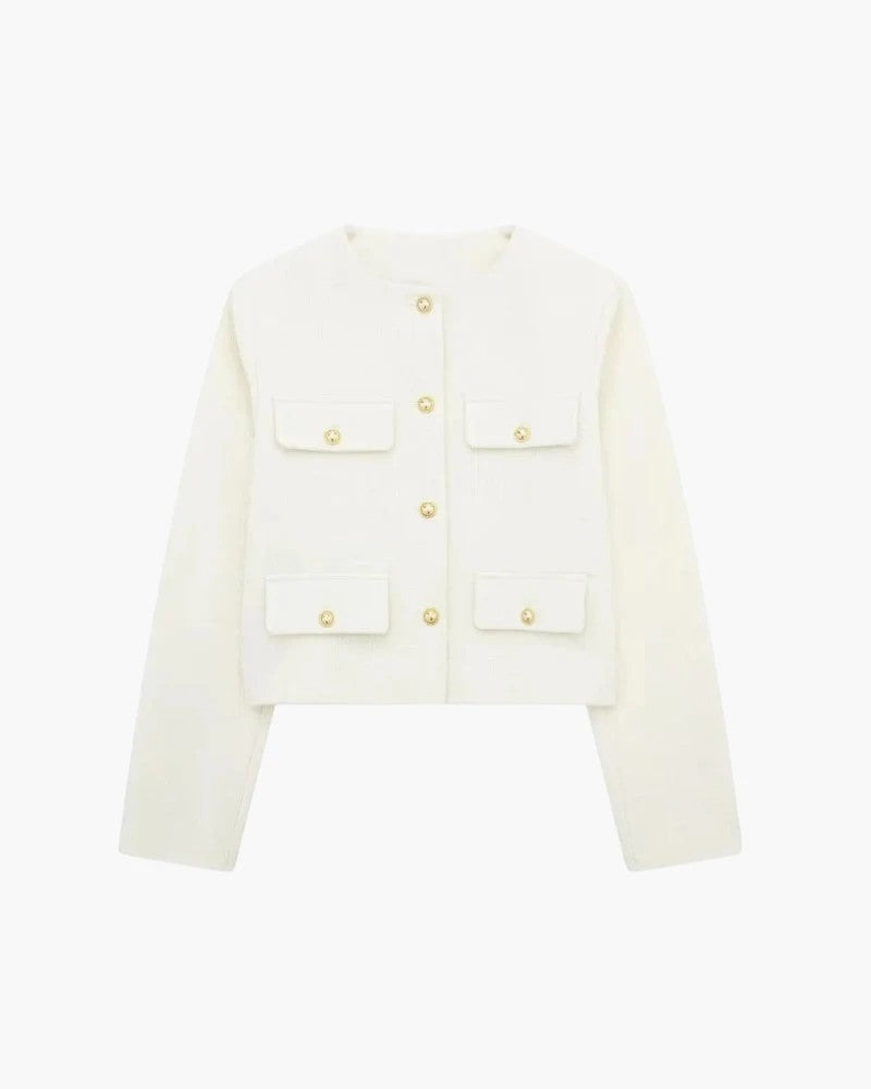 Damen kurzer Blazer aus Stoff – Leicht weite strukturierte Passform
