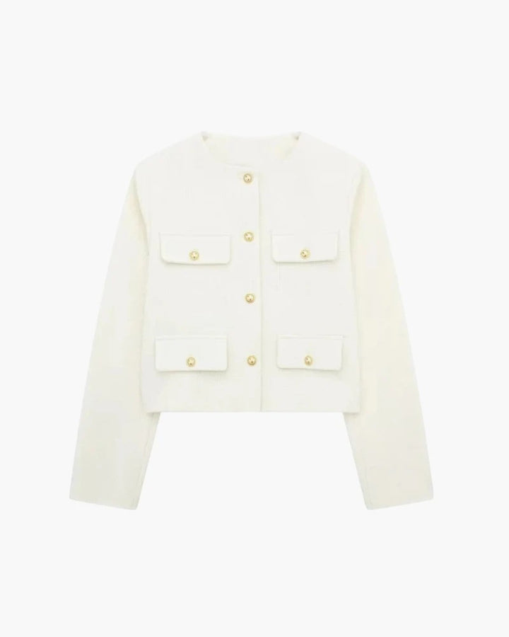Damen kurzer Blazer aus Stoff – Leicht weite strukturierte Passform