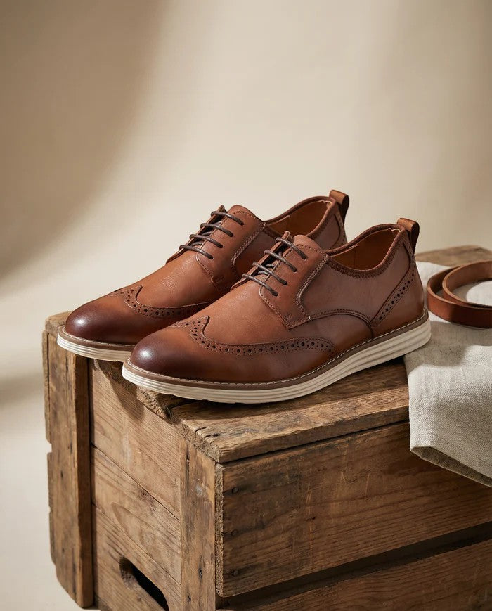 Herren-Lederschuhe ohne Schnürsenkel – Runde Spitze, strukturierte Passform