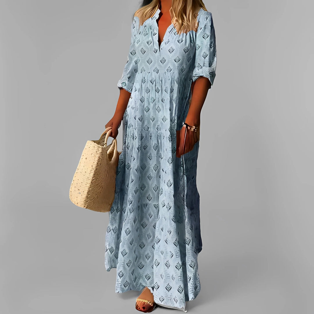 Damen-Langes Kleid aus leichtem Stoff – Fließender, legerer Schnitt