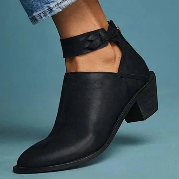 Damen-Stiefeletten aus Leder – Blockabsatz, Reißverschluss hinten