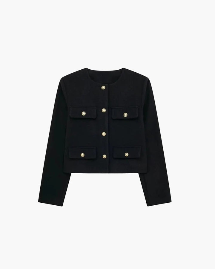 Damen kurzer Blazer aus Stoff – Leicht weite strukturierte Passform