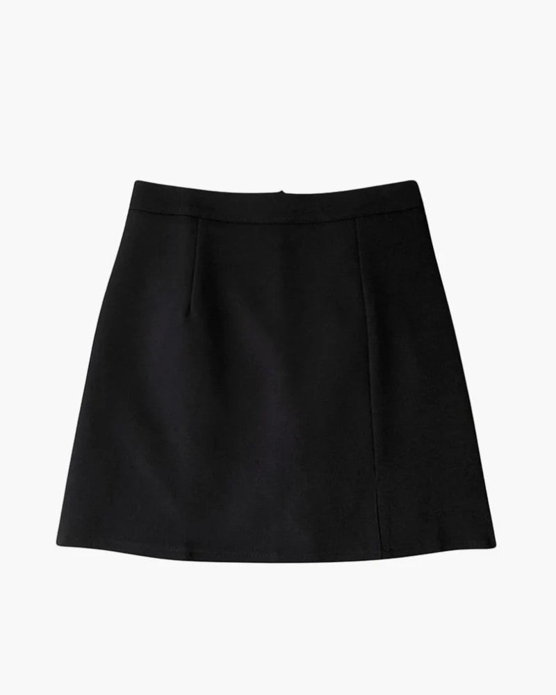 Damen Minirock in A-Linie aus Stoff – Hohe Taille mit Schlitz