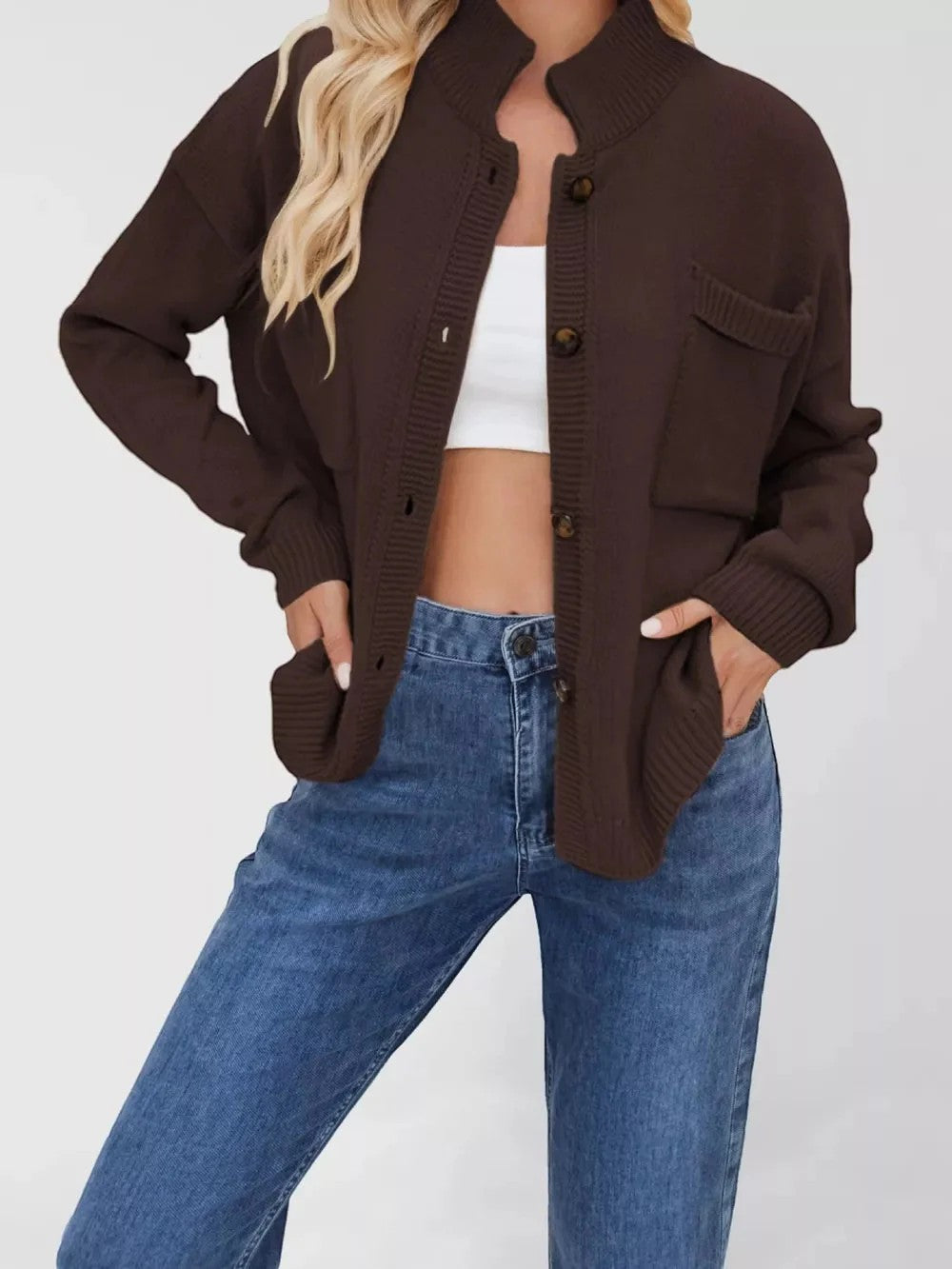 Damen-Cardigan aus weichem Strick – Weite Passform, lange Ärmel, mit Knöpfen