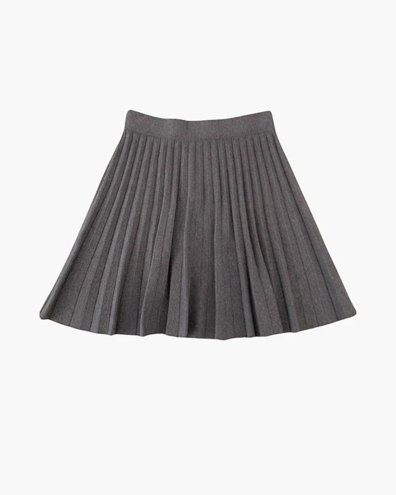 Damen plissierter Minirock aus Strick – Hohe Taille Glockenform