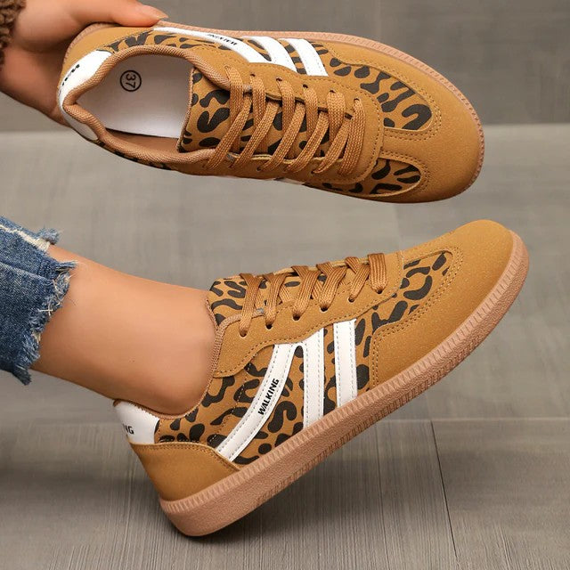 Baskets femme casual en cuir à lacets – Semelle plate basse