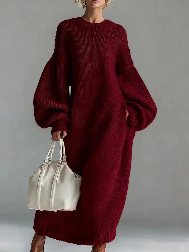 Pulloverkleid Damen Rundhalsausschnitt – Weite Passform Laternenärmel | Wollmischstrickware