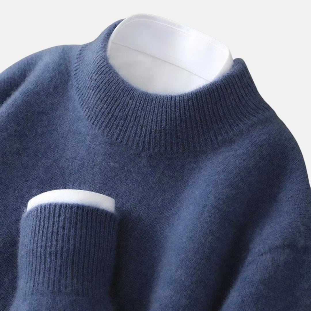 Pullover Herren Rollkragen Strick – Weite Passform | Gebürstete Wolle