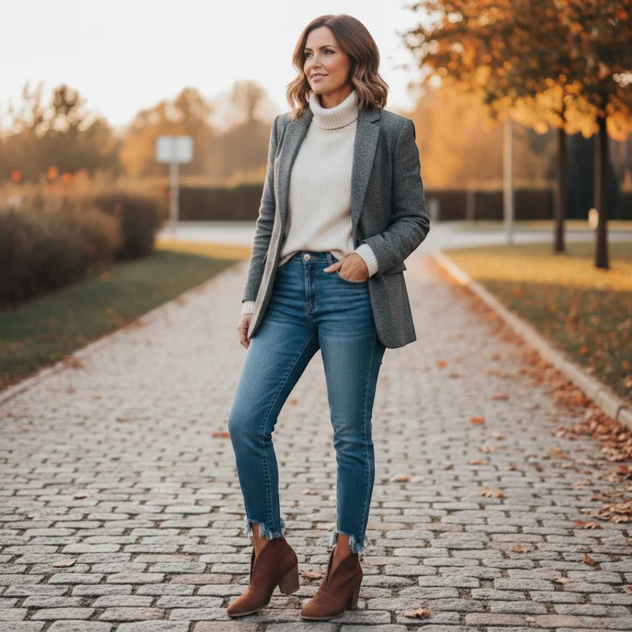 Damen-Stiefeletten aus Wildleder mit dickem Absatz – geflochtener Riemen, ausgeschnittenes Design