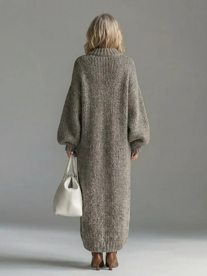 Pulloverkleid Damen Rundhalsausschnitt – Weite Passform Laternenärmel | Wollmischstrickware