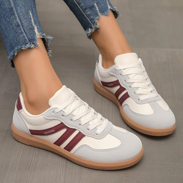 Baskets femme casual en cuir à lacets – Semelle plate basse