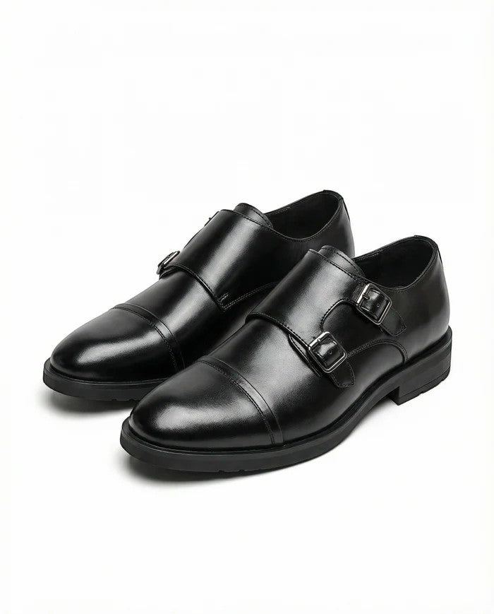 Herren-Lederschuhe mit Schnalle – Spitz zulaufende Spitze, schmale Passform