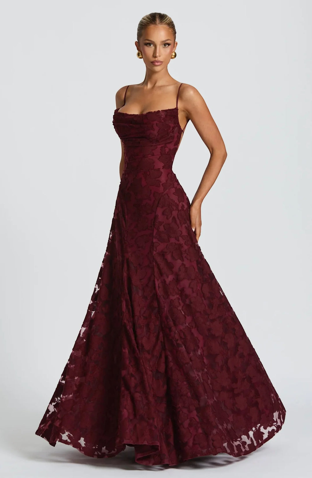 Vestito Maxi Donna con Schiena Scoperta e Lacci – Corsetto Aderente | Pizzo Testurizzato