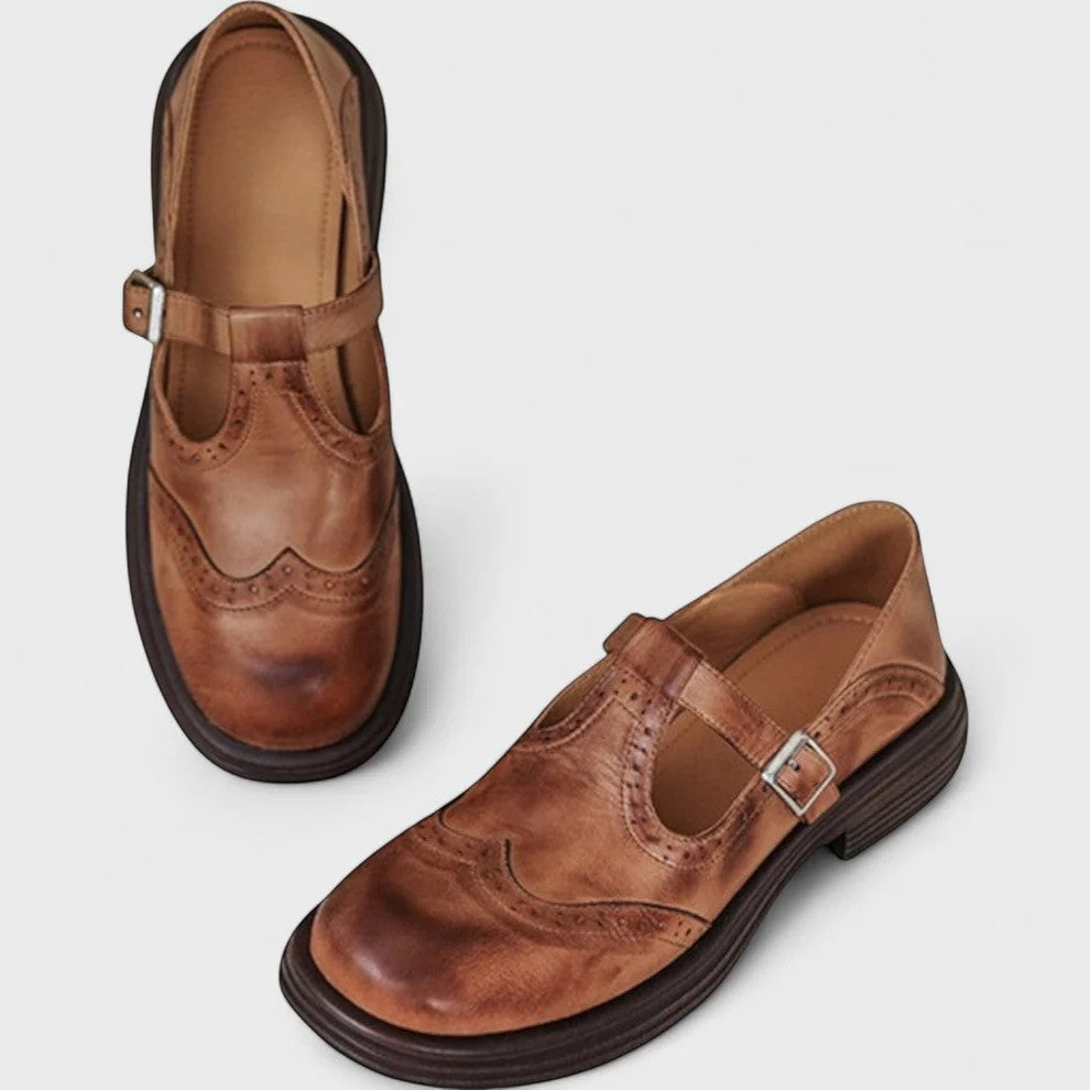 Claire Mode | Damen strukturierte Lederschuhe mit dickem Absatz
