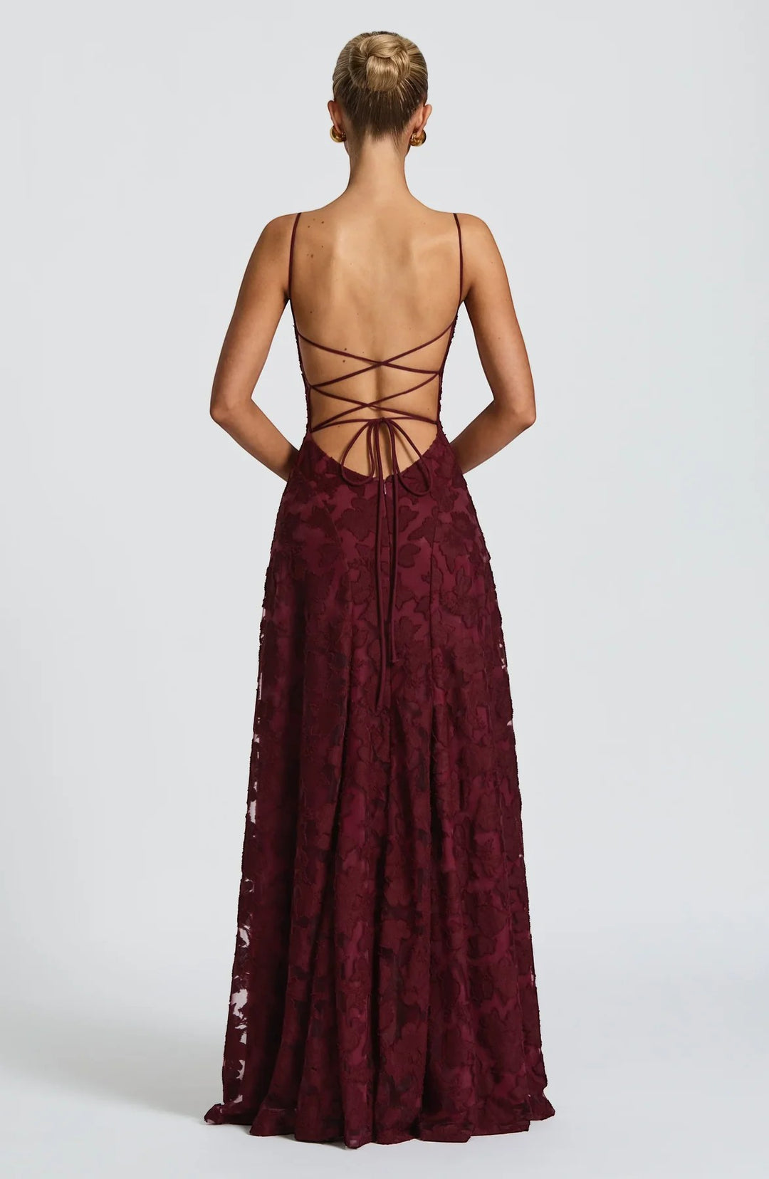Vestito Maxi Donna con Schiena Scoperta e Lacci – Corsetto Aderente | Pizzo Testurizzato
