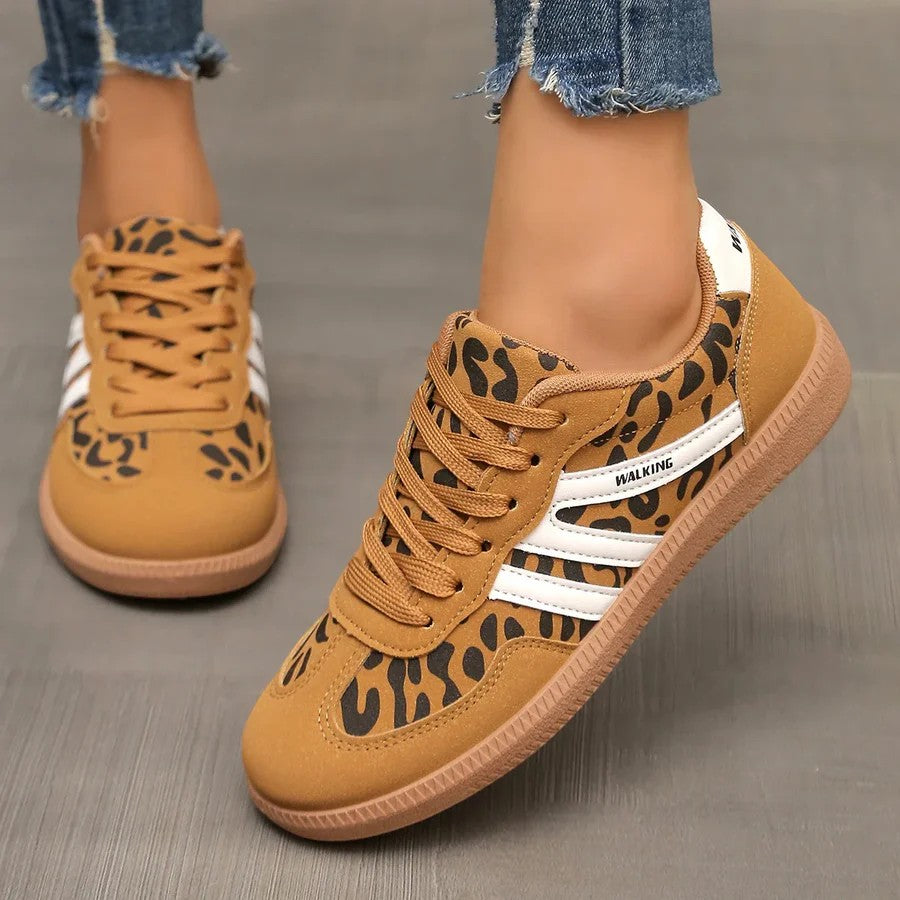 Baskets femme casual en cuir à lacets – Semelle plate basse