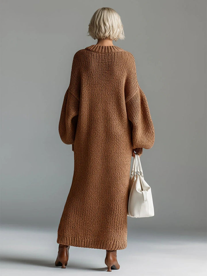 Pulloverkleid Damen Rundhalsausschnitt – Weite Passform Laternenärmel | Wollmischstrickware