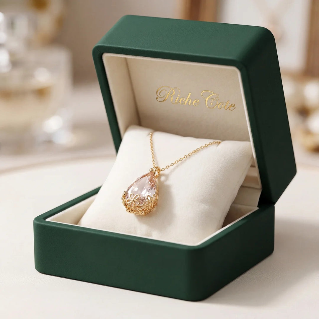 Collana con pendente a goccia d'acqua in cristallo da donna – chiusura moschettone