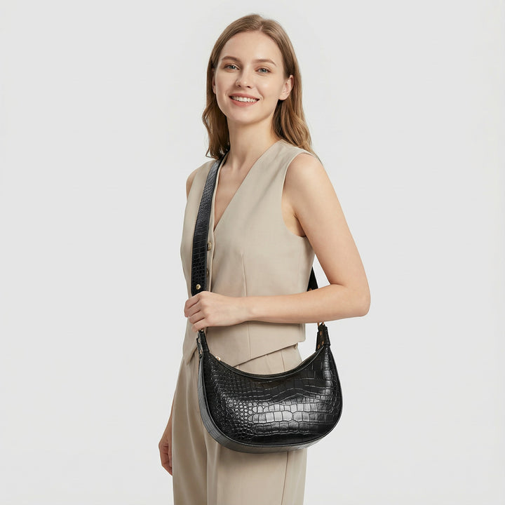 Strukturierte Leder-Schultertasche für Damen – Baguette-Form