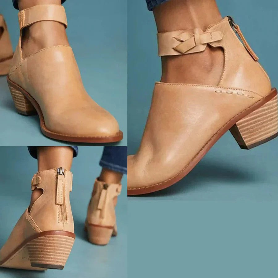 Damen-Stiefeletten aus Leder – Blockabsatz, Reißverschluss hinten