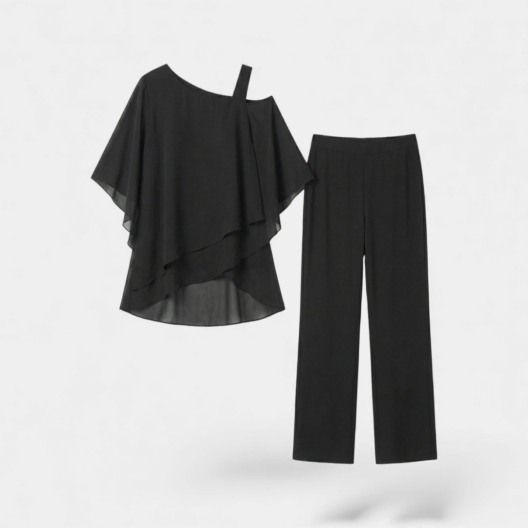 Ensemble Oberteil mit Fledermausärmeln und Hose für Damen – Fließender Schnitt