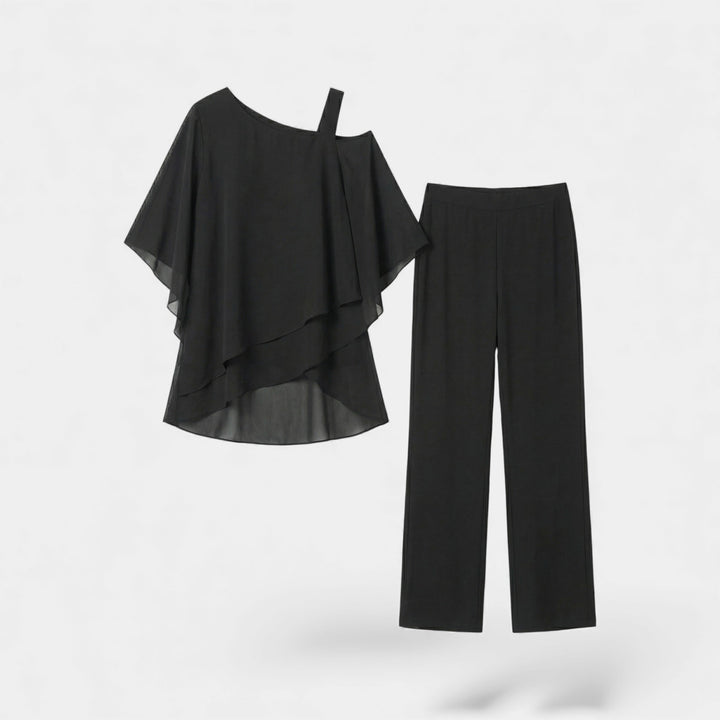 Ensemble Oberteil mit Fledermausärmeln und Hose für Damen – Fließender Schnitt