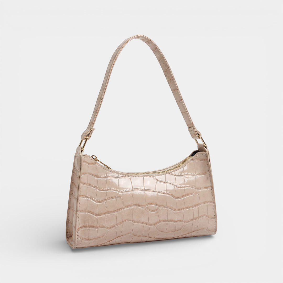 Schultertasche aus glänzendem, strukturiertem Leder für Damen – Kompaktes Format