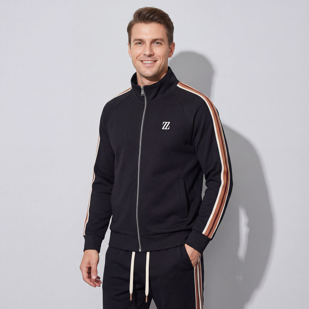Claire Mode | Lässiges Herren-Set aus feiner Baumwollstrickware mit Stehkragen