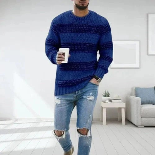 Claire Mode | Maglione Uomo in Maglia a Righe Collo Tondo