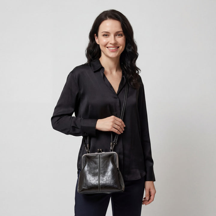 Borsa kiss-lock in pelle per donna – Chiusura retrò