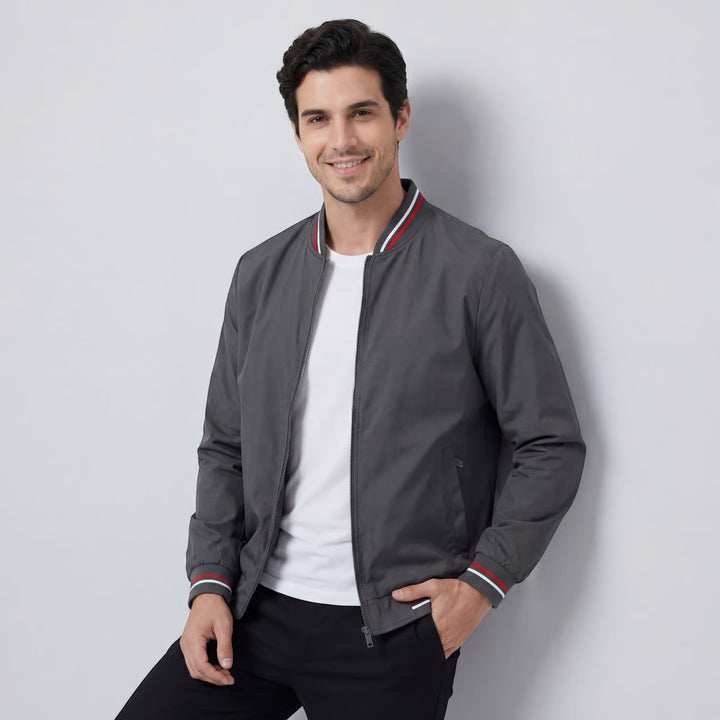 Claire Mode | Herren leichte Stehkragenjacke mit Reißverschluss aus gewebtem Stoff