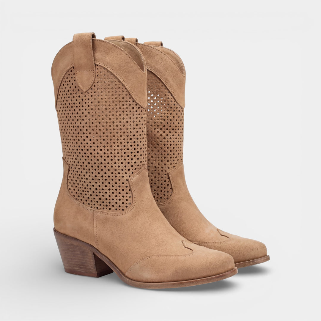Damen Stiefeletten aus Wildleder – Mittlerer Absatz, strukturierter Schnitt