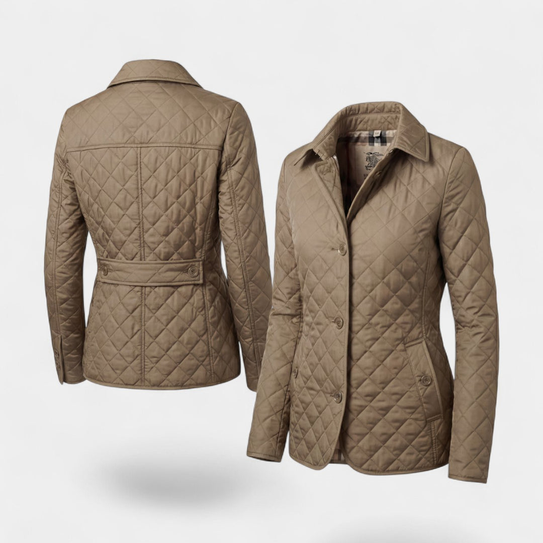 Damen gesteppte Baumwolljacke mit Revers und Wattierung – Figurbetonte, strukturierte Passform