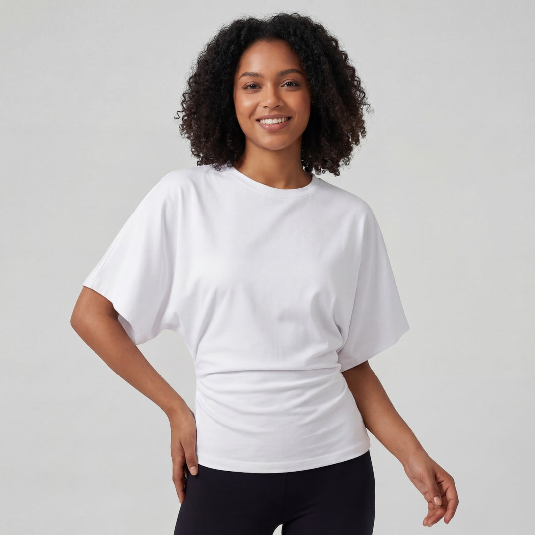 Damen Top mit Fledermausärmeln aus Stoff – Tailliert, lässiger Schnitt