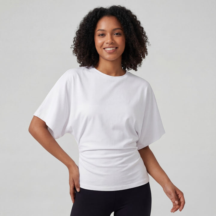 Damen Top mit Fledermausärmeln aus Stoff – Tailliert, lässiger Schnitt
