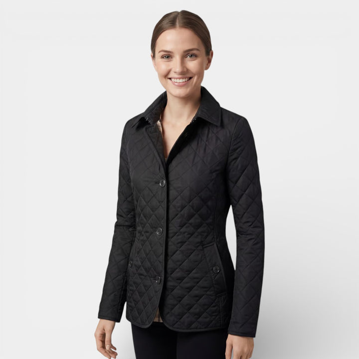 Damen gesteppte Baumwolljacke mit Revers und Wattierung – Figurbetonte, strukturierte Passform