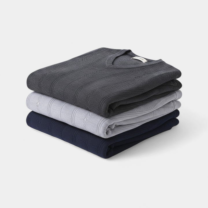Herrenweste mit V-Ausschnitt aus Jacquard-Strick 3-teilig – Strukturiertes Muster