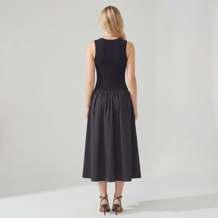 Damen ärmelloses Midikleid aus Stoff – A-Linien ausgestellte Passform