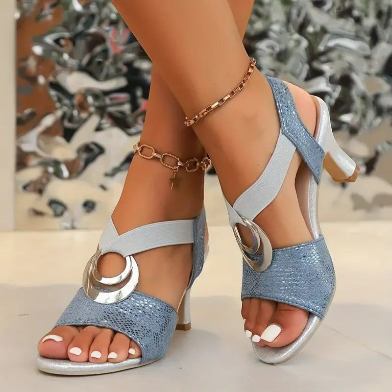 Claire Mode | Ledersandalen mit Absatz für Damen, Schnallendetail