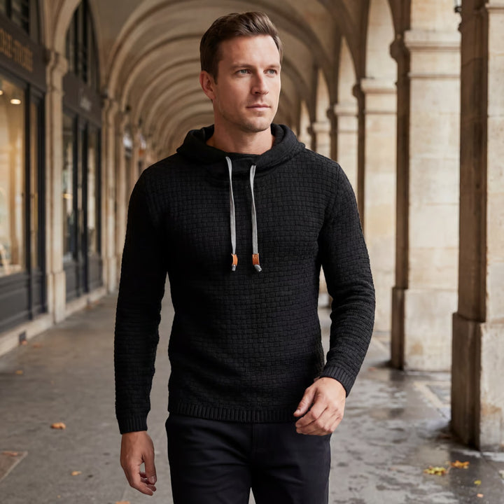 Herren Kapuzenpullover aus Baumwollmischung – Strukturierter Strick, figurbetonter Schnitt