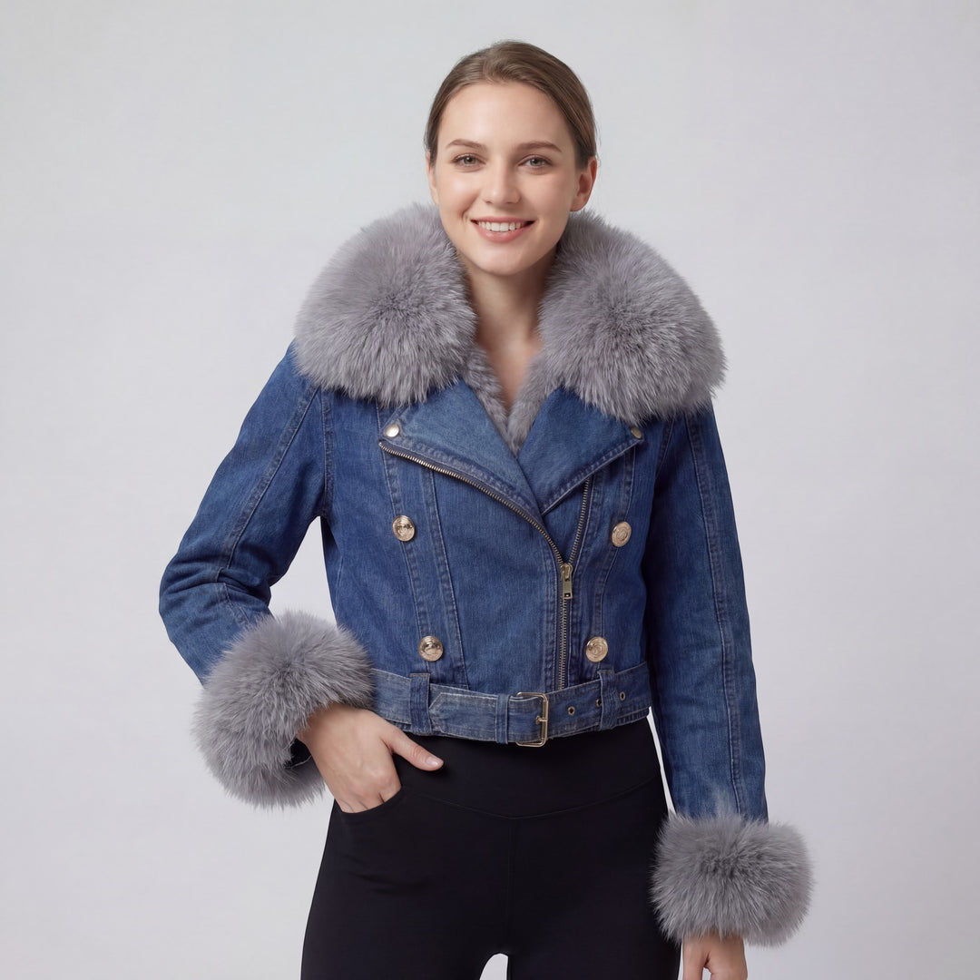 Claire Mode | Damenjacke aus gefüttertem Denim mit Pelz